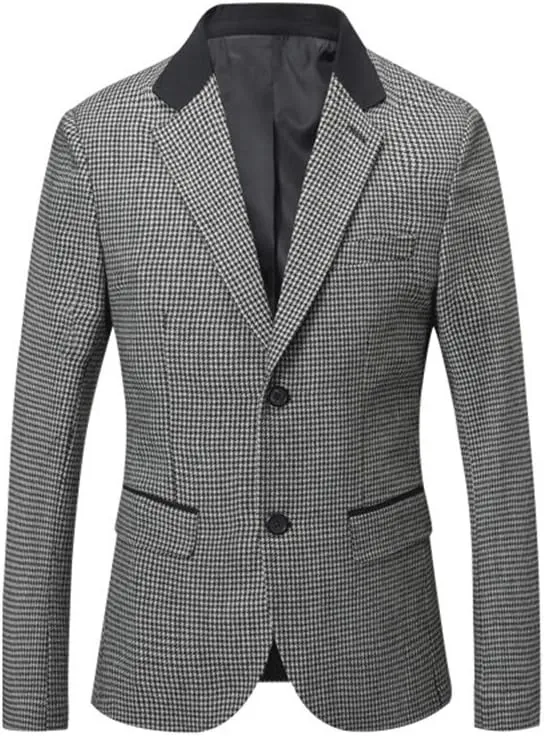 GATMSTZ Men's Notch Lapel Houndstooth Suit Blazers Slim Fit Wedding Prom Jackets