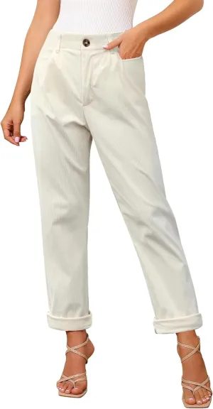 GRAPENT Corduroy Pleated Pants for Women Casual Stretchy High Waisted Straight Leg Trousers Loose Fit Slacks with Pockets