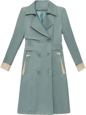 Hdhdeueh Women's Trench Coat Long Sleeve Double Breasted Lapel Mid-Length Solid Color Slim Fit Overcoat