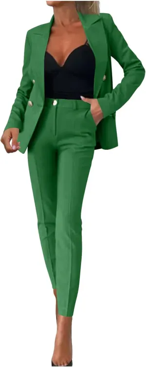 HGps8w Women's 2 Piece Outfits Dressy Classic Long Sleeve Blazers with Pencil Pants Formal Office Pant Suits