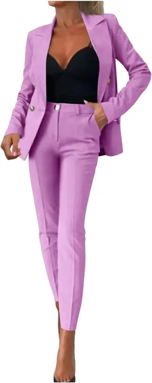 HGps8w Women's 2 Piece Outfits Dressy Classic Long Sleeve Blazers with Pencil Pants Formal Office Pant Suits