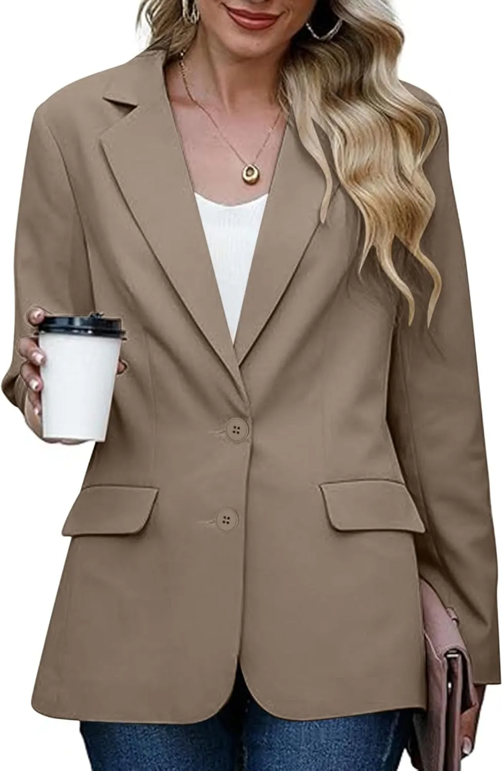 HGps8w Women's Business Casual Blazers Long Sleeve Open Front Work Office Suit Jackets Classic Lapel Cardigans with Pockets