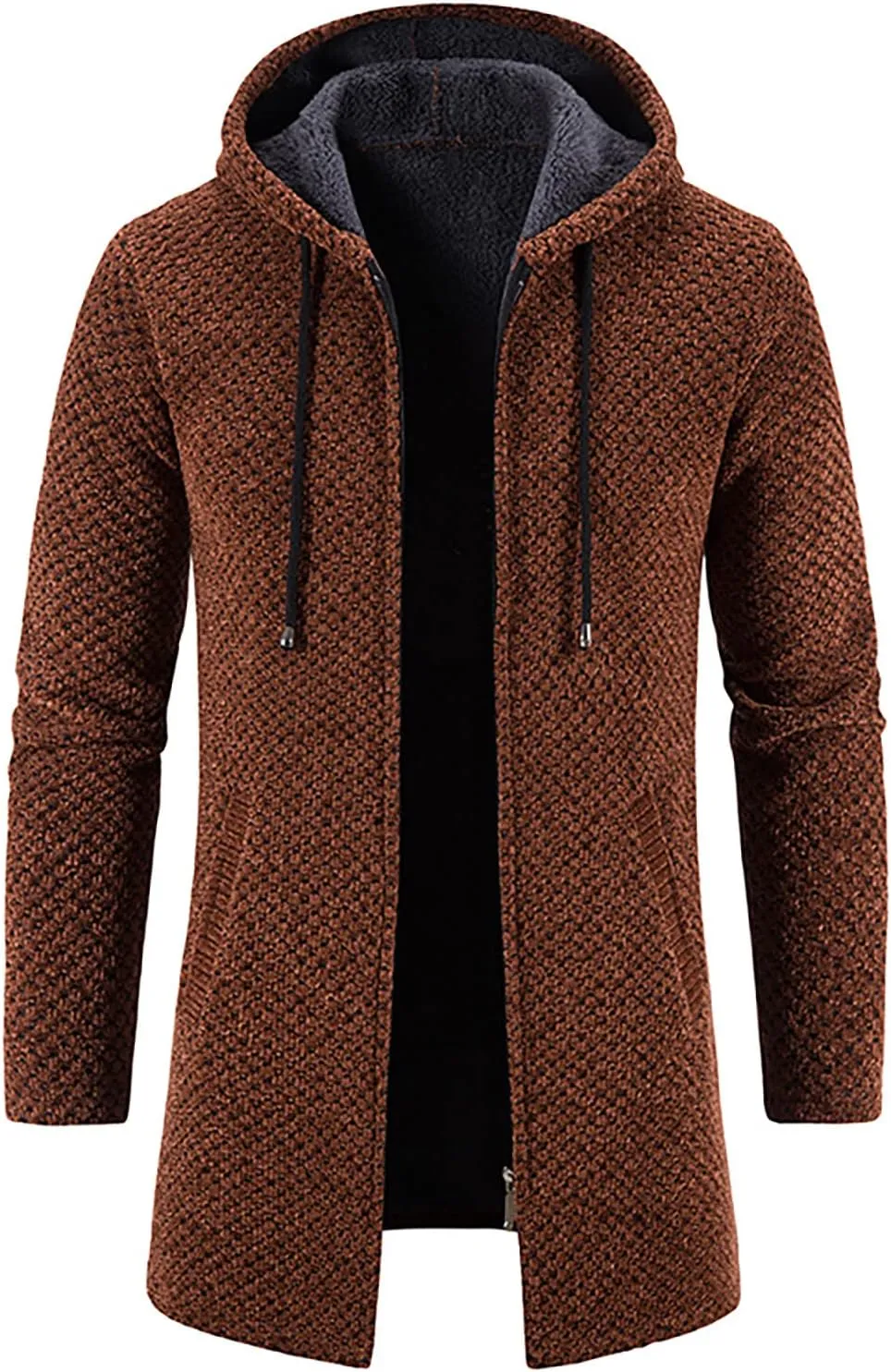 Hoodie For Men Big And Tall Hooded Plush Plaid Knitting Drawstring Coat Sweater Warm Solid Color Jackets Tops