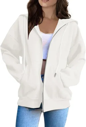 Hoodies for Women Long Sleeve Fall Fashion 2024 Oversized Zip Up Sweatshirts Solid Light Hoodie Jacket with Pockets
