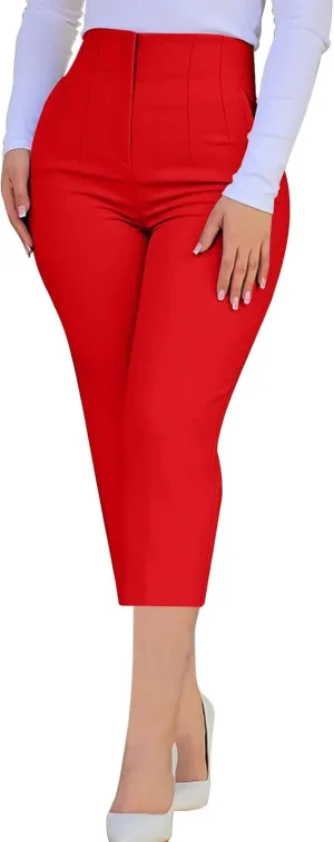 Hvyesh Womens Business Casual Capri Pants Summer Trendy 2025 Pleated High Waisted Capris for Women Wide Leg