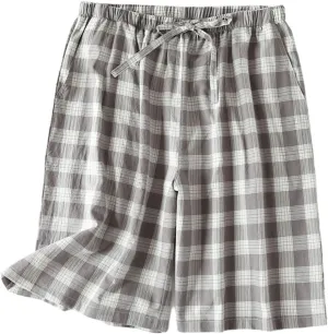 Jinda Men's Summer Pajamas Shorts Soft Pjs Plaid Printed Cool Cotton Short Thin Lounge Drawstring Pj Shorts
