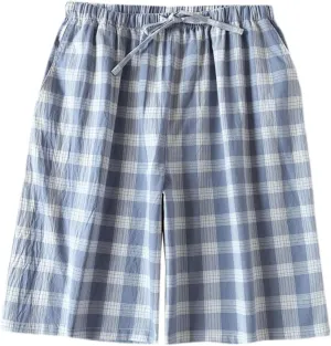 Jinda Men's Summer Pajamas Shorts Soft Pjs Plaid Printed Cool Cotton Short Thin Lounge Drawstring Pj Shorts