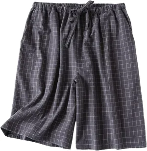 Jinda Men's Summer Pajamas Shorts Soft Pjs Plaid Printed Cool Cotton Short Thin Lounge Drawstring Pj Shorts