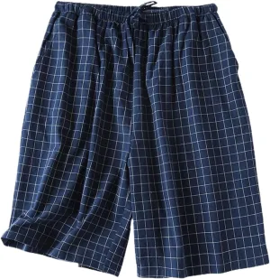 Jinda Men's Summer Pajamas Shorts Soft Pjs Plaid Printed Cool Cotton Short Thin Lounge Drawstring Pj Shorts