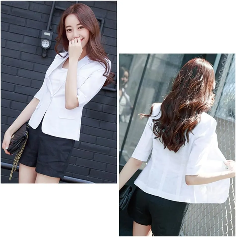Kinghua Womens Linen Blazer Summer Lightweight Casual One Button Half Sleeve Cotton Linen Blazers Suit Jackets