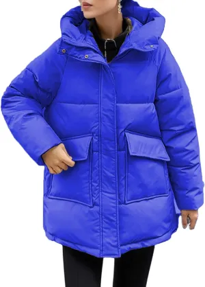 Kubbon Women's Winter Parka Coats Trendy Hooded Quilted Puffer Jacket Thickened Warm Long Down Jacket Outwear with Pockets