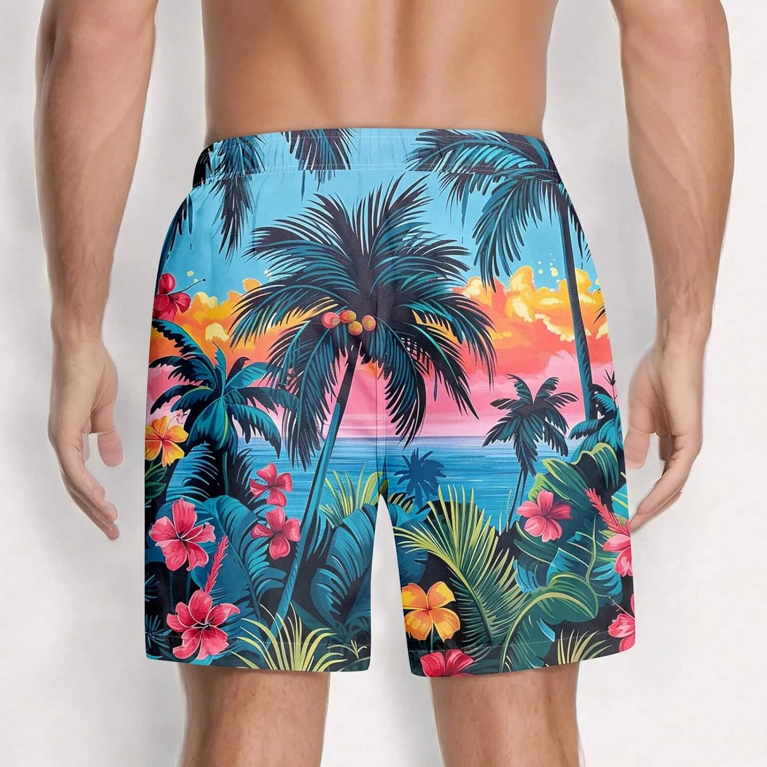 KUIOLYPOER Men's Hawaiian Beach Shorts Summer Casual Drawstring Quick Dry Holiday Tropical Print Shorts with Pockets