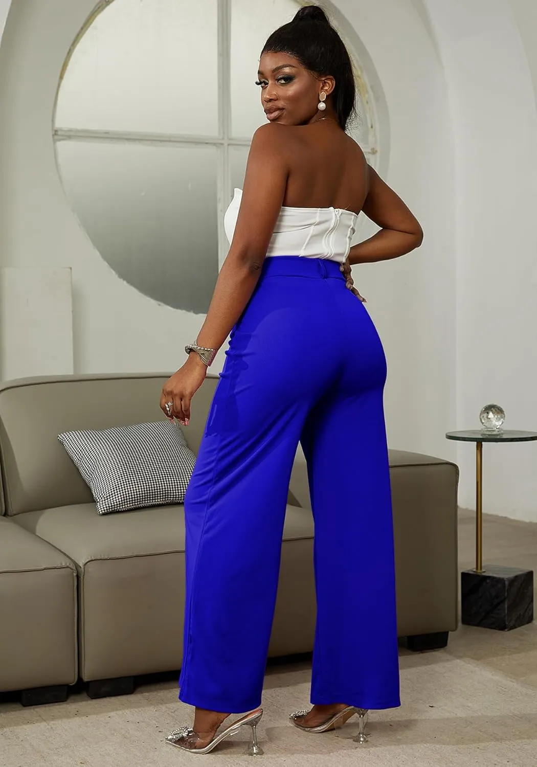 LAJIOJIO Wide Leg Dress Pants for Women Dressy Business Casual High Waisted Straight Leg Work Office Trousers Slacks
