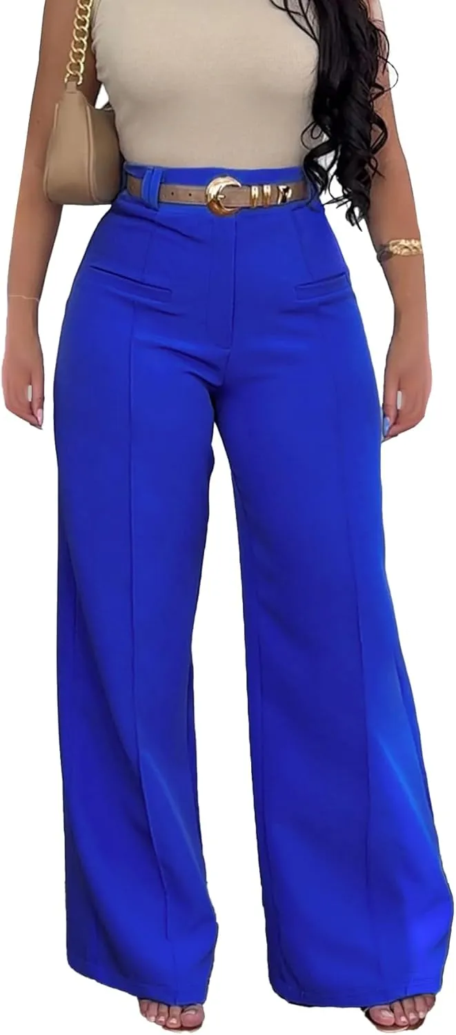 LAJIOJIO Wide Leg Dress Pants for Women Dressy Business Casual High Waisted Straight Leg Work Office Trousers Slacks