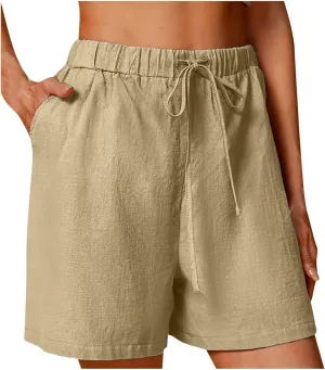 lcepcy Womens Linen Casual Shorts High Waisted Comfy Shorts Summer Contton Linen Shorts with Pockets