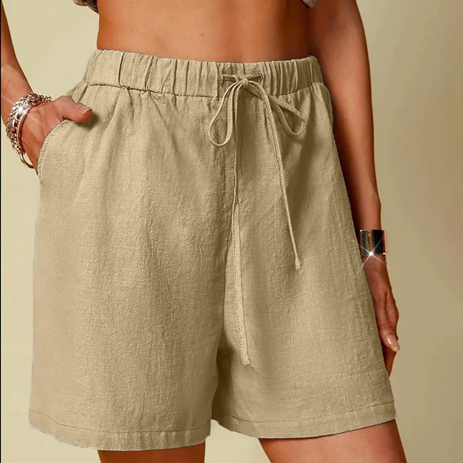 lcepcy Womens Linen Casual Shorts High Waisted Comfy Shorts Summer Contton Linen Shorts with Pockets