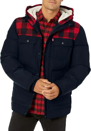 Levi's Men's Heavyweight Mid-Length Hooded Military Puffer Jacket