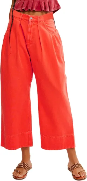 LifeShe Women Cotton Pants Wide Leg Cropped Pant Casual Baggy Elastic Waist Work Office Trousers
