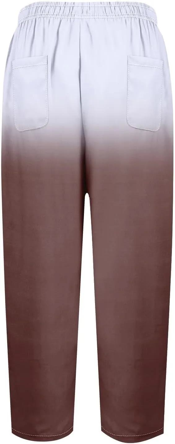 Linen Pants Women Petite 2025 Drawstring Pants Capri Pants 2025 Pants with Pockets Wide Leg Cropped Pants Linen