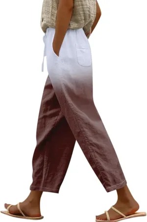 Linen Pants Women Petite 2025 Drawstring Pants Capri Pants 2025 Pants with Pockets Wide Leg Cropped Pants Linen