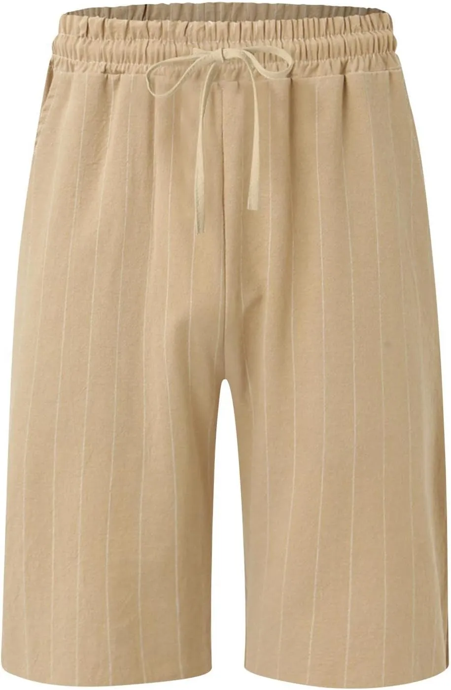 Linen Shorts for Men Casual Drawstring Loose Fit Summer Beach Shorts with Elastic Waist and Pockets