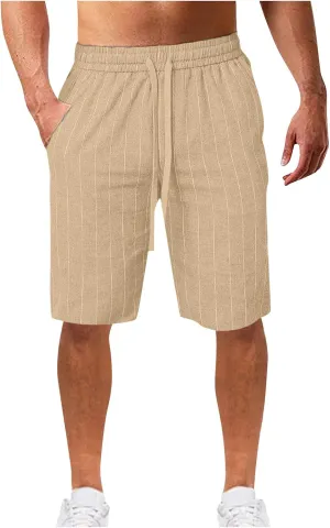 Linen Shorts for Men Casual Drawstring Loose Fit Summer Beach Shorts with Elastic Waist and Pockets