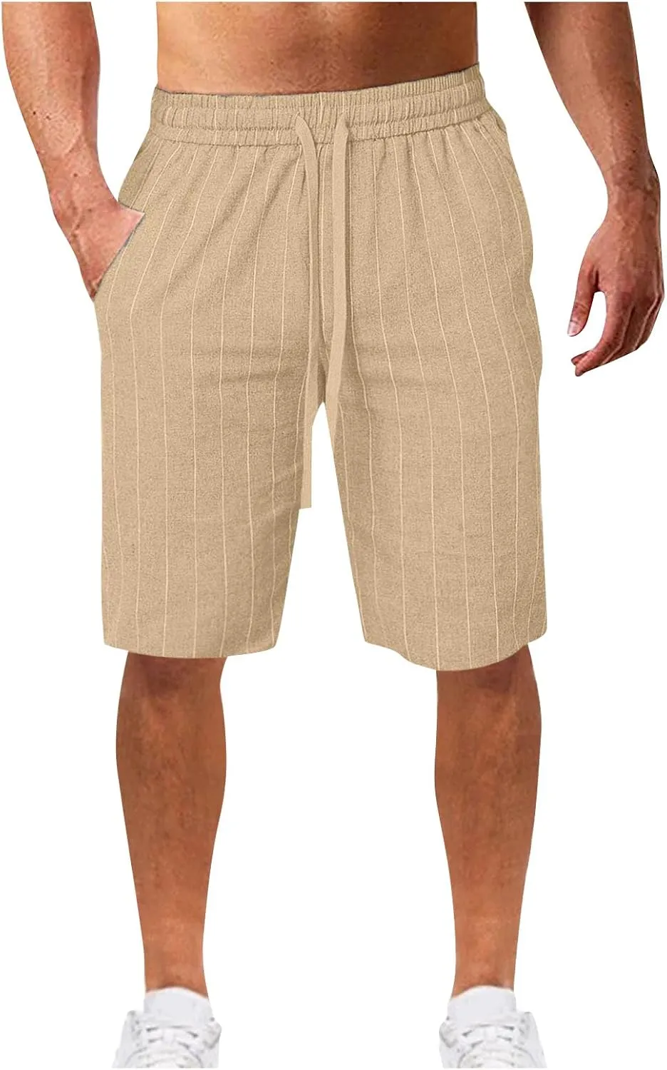 Linen Shorts for Men Casual Drawstring Loose Fit Summer Beach Shorts with Elastic Waist and Pockets