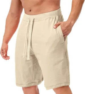 Linen Shorts for Men, Mens Casual Soft Linen Long Shorts Knee Length Sport Drawstring Running Lounge Shorts Capri Pant
