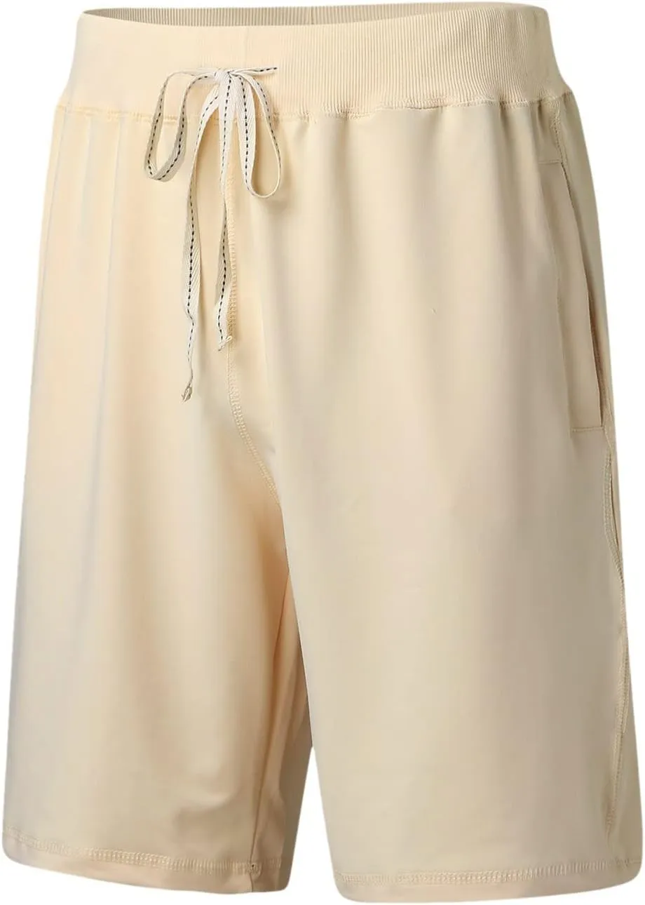 Linen Shorts for Men, Mens Casual Soft Linen Long Shorts Knee Length Sport Drawstring Running Lounge Shorts Capri Pant