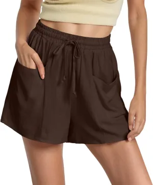 Linen Shorts for Women Casaul Drawstring High Waisted Pull On Shorts with Pockets Comfy Summer Beach Outfits