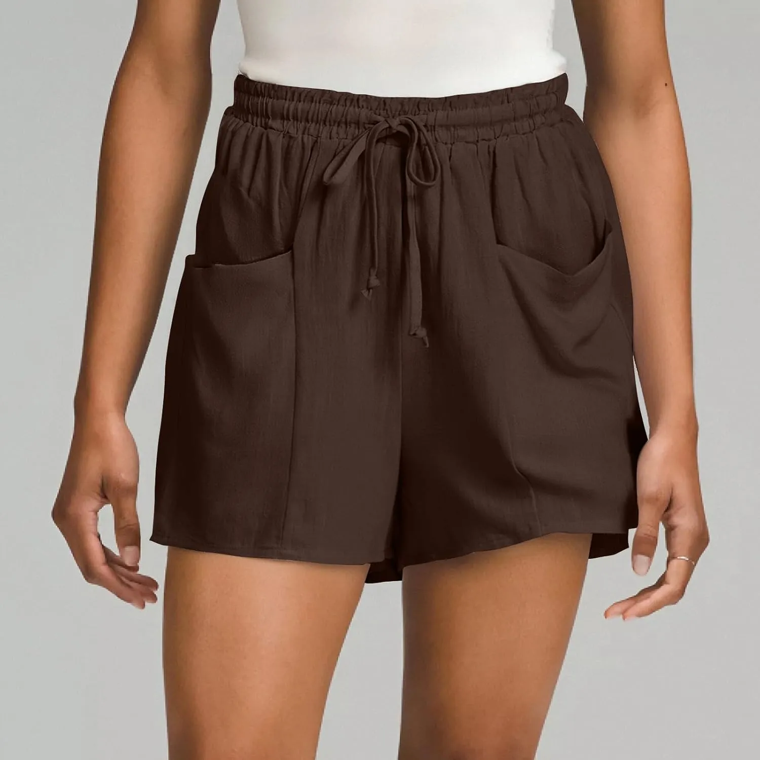 Linen Shorts for Women Casaul Drawstring High Waisted Pull On Shorts with Pockets Comfy Summer Beach Outfits