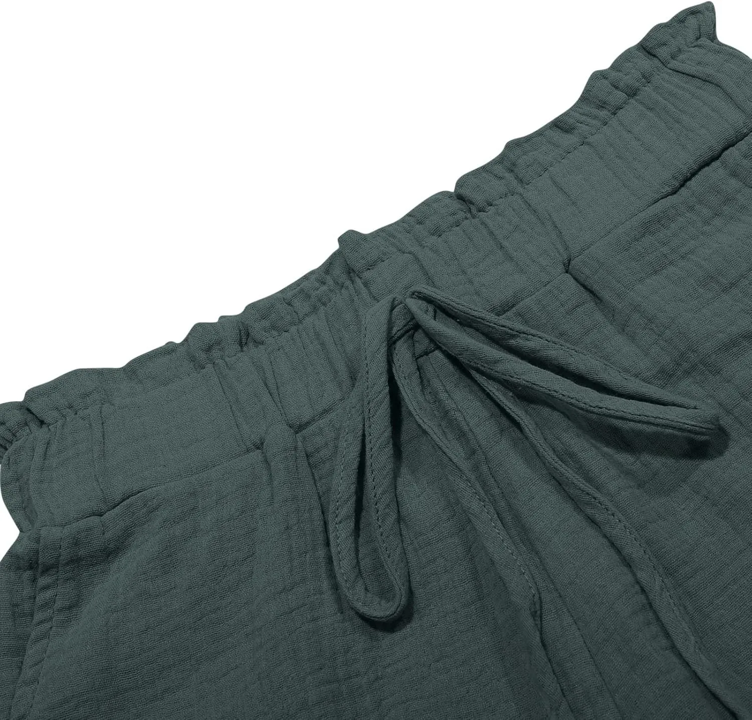 Linen Shorts for Women High Waisted Elastic Waist Summer Beach Shorts Casual Short Pants with Pockets