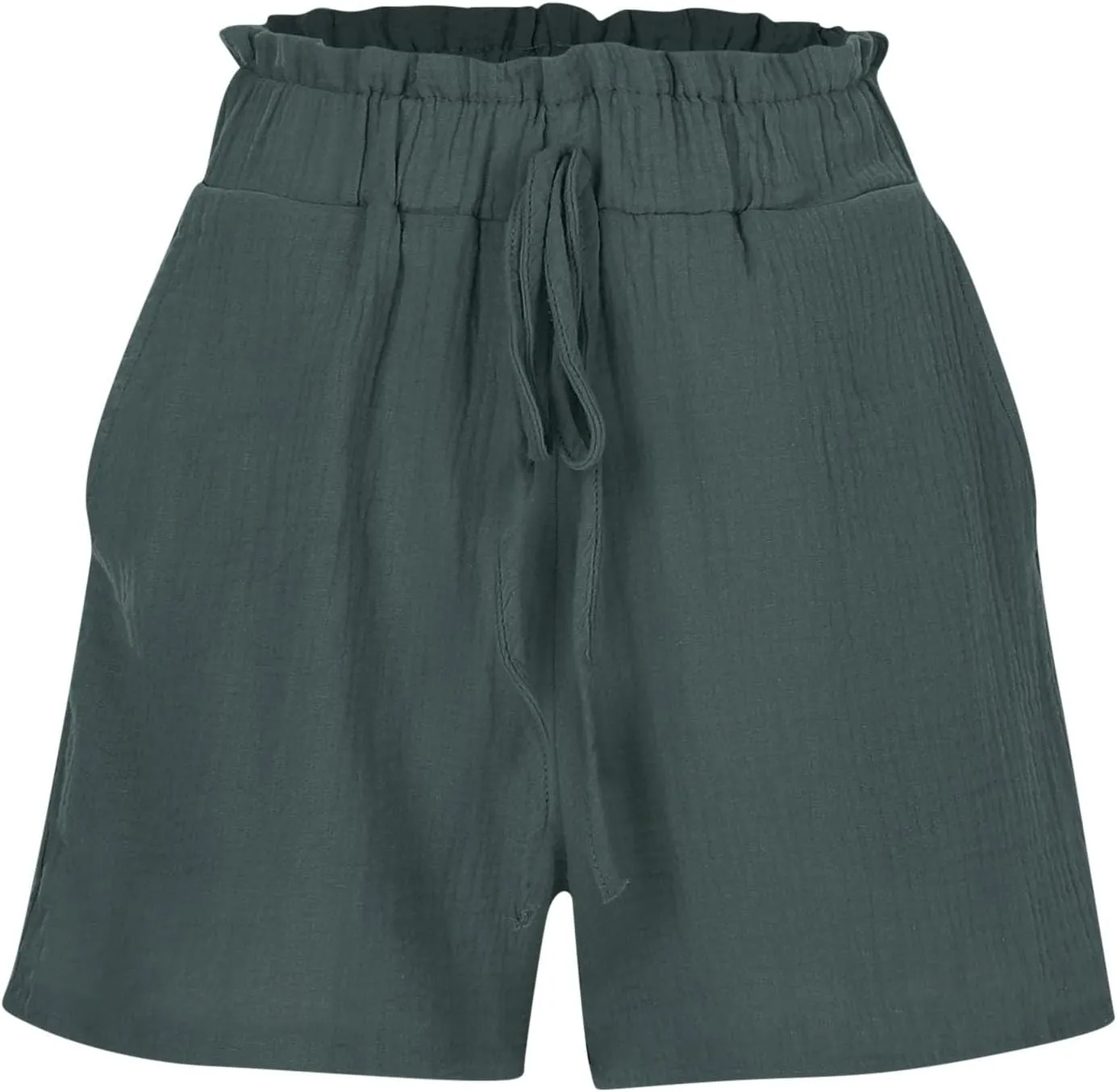 Linen Shorts for Women High Waisted Elastic Waist Summer Beach Shorts Casual Short Pants with Pockets