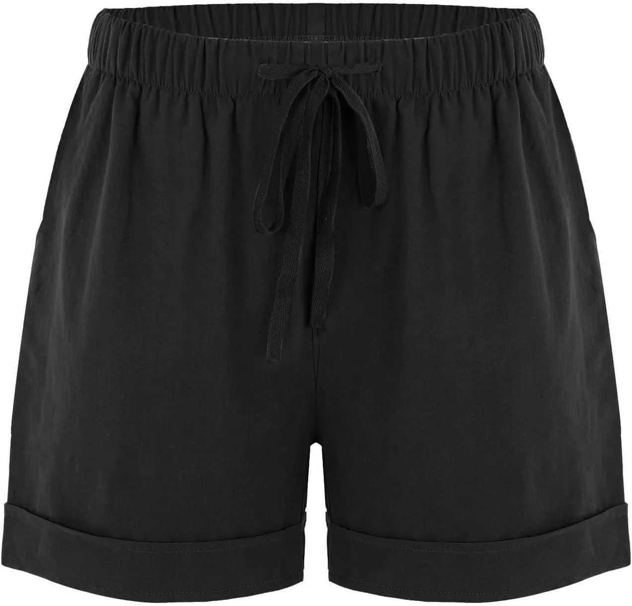 Linen Shorts for Women Summer Casual Drawstring Elastic Waist Lightweight Beach Vacation Lounge Shorts with Pockets