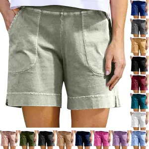 Linen Shorts for Women Trendy High Waisted Loose Wide Leg Beach Shorts Casual Vacation Summer Clothes with Pockets