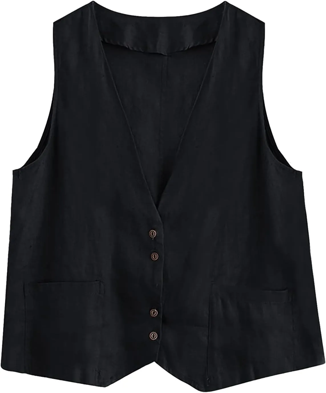 Linen Vest Women,2024 Trendy Button Sleeveless Blazer Cardigans Waistcoat,Dressy Casual V Neck Lightweight Jacket