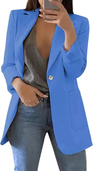 Long Blazers for Women Business Casual Comfy Slim Fit Suit Jacket Single Breasted Work Fall Blazers Jacket with Pocket