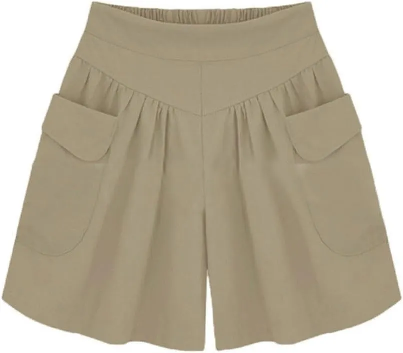 Maryia Womens Casual Solid Shorts Elastic Waist Chino Shorts with Pockets Summer Beach Lightweight Cotton Linen Pants