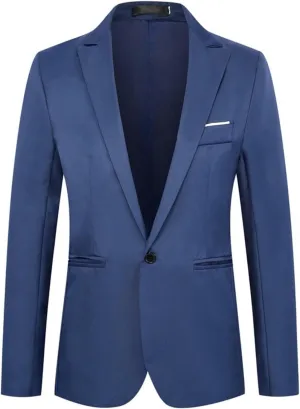 Men Slim Fit Suit Jackets One Button Classic Casual Blazer Solid Lightweight Lapel Stretch Travel Business Sport Coat Tuxedo