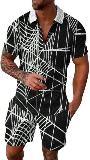 Mens 2-Piece Casual Summer Outfit Polo Shirt and Shorts Set for Beach Sport Set for Men