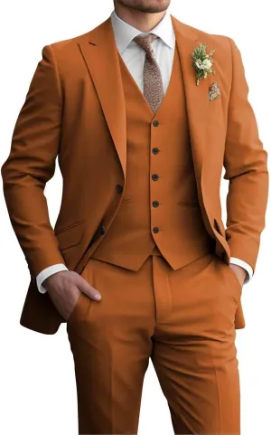 Mens 3 Piece Suit Wedding Classic Fit Peak Lapel Suits for Men Business Prom Groom Suits Set