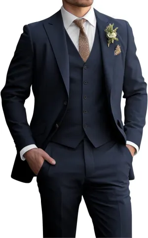 Mens 3 Piece Suit Wedding Classic Fit Peak Lapel Suits for Men Business Prom Groom Suits Set