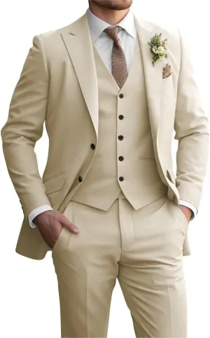 Mens 3 Piece Suit Wedding Classic Fit Peak Lapel Suits for Men Business Prom Groom Suits Set