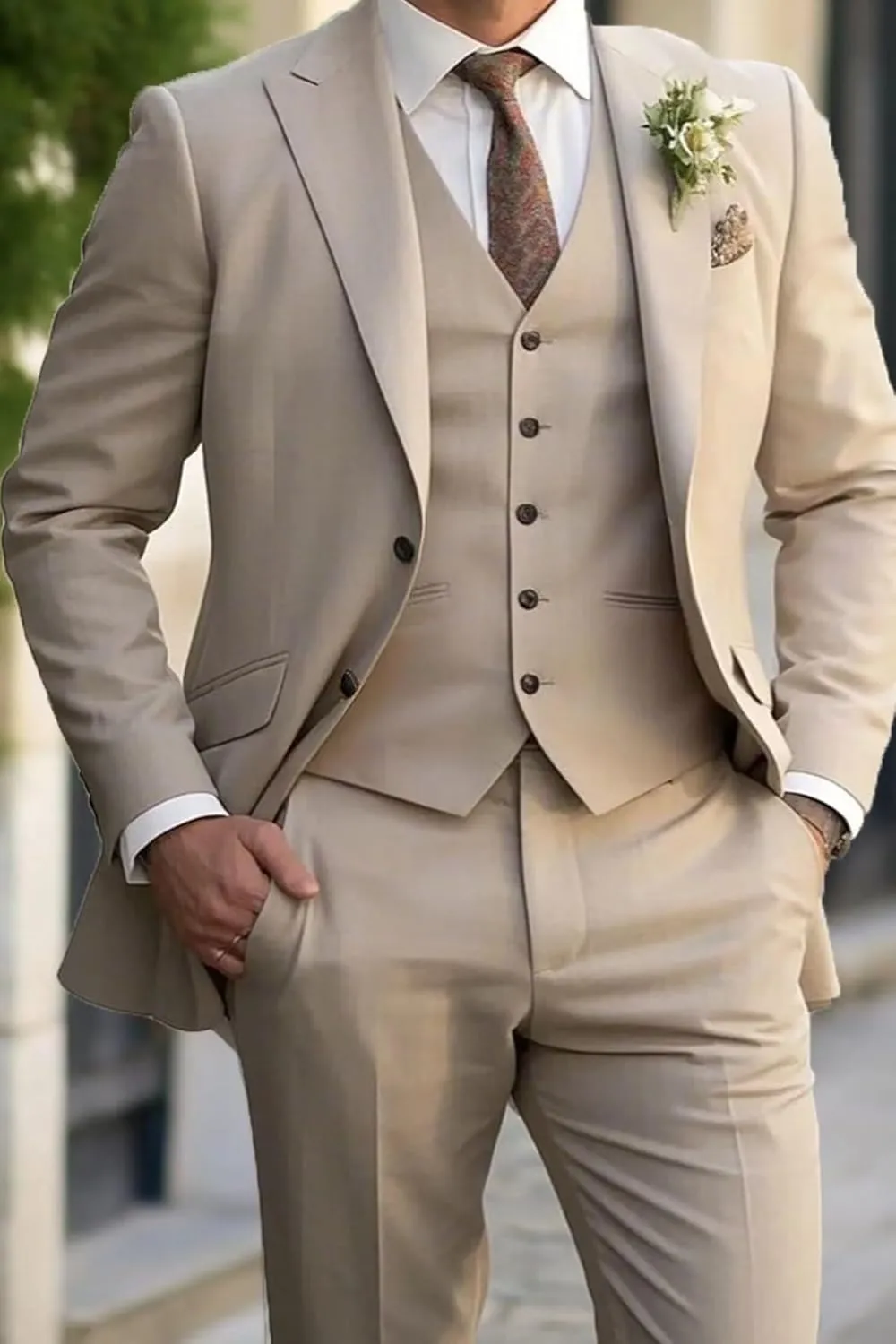 Mens 3 Piece Suit Wedding Classic Fit Peak Lapel Suits for Men Business Prom Groom Suits Set