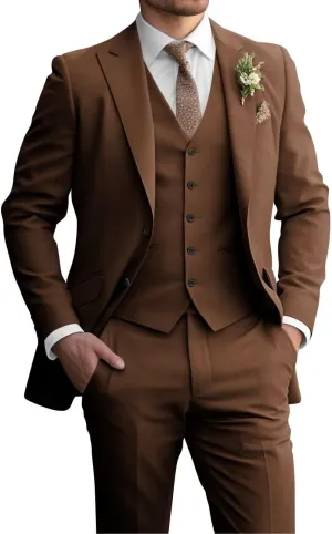 Mens 3 Piece Suit Wedding Classic Fit Peak Lapel Suits for Men Business Prom Groom Suits Set
