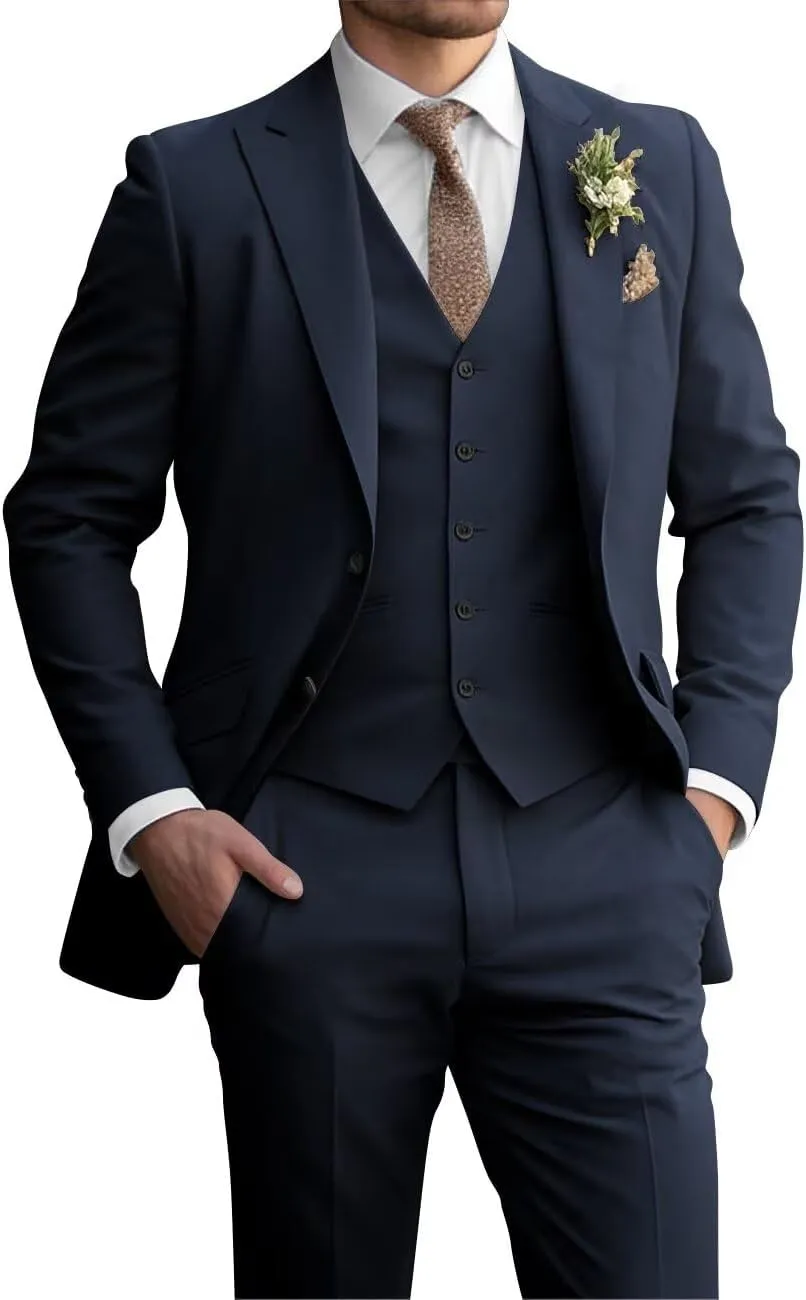 Mens 3 Piece Suit Wedding Classic Fit Peak Lapel Suits for Men Business Prom Groom Suits Set