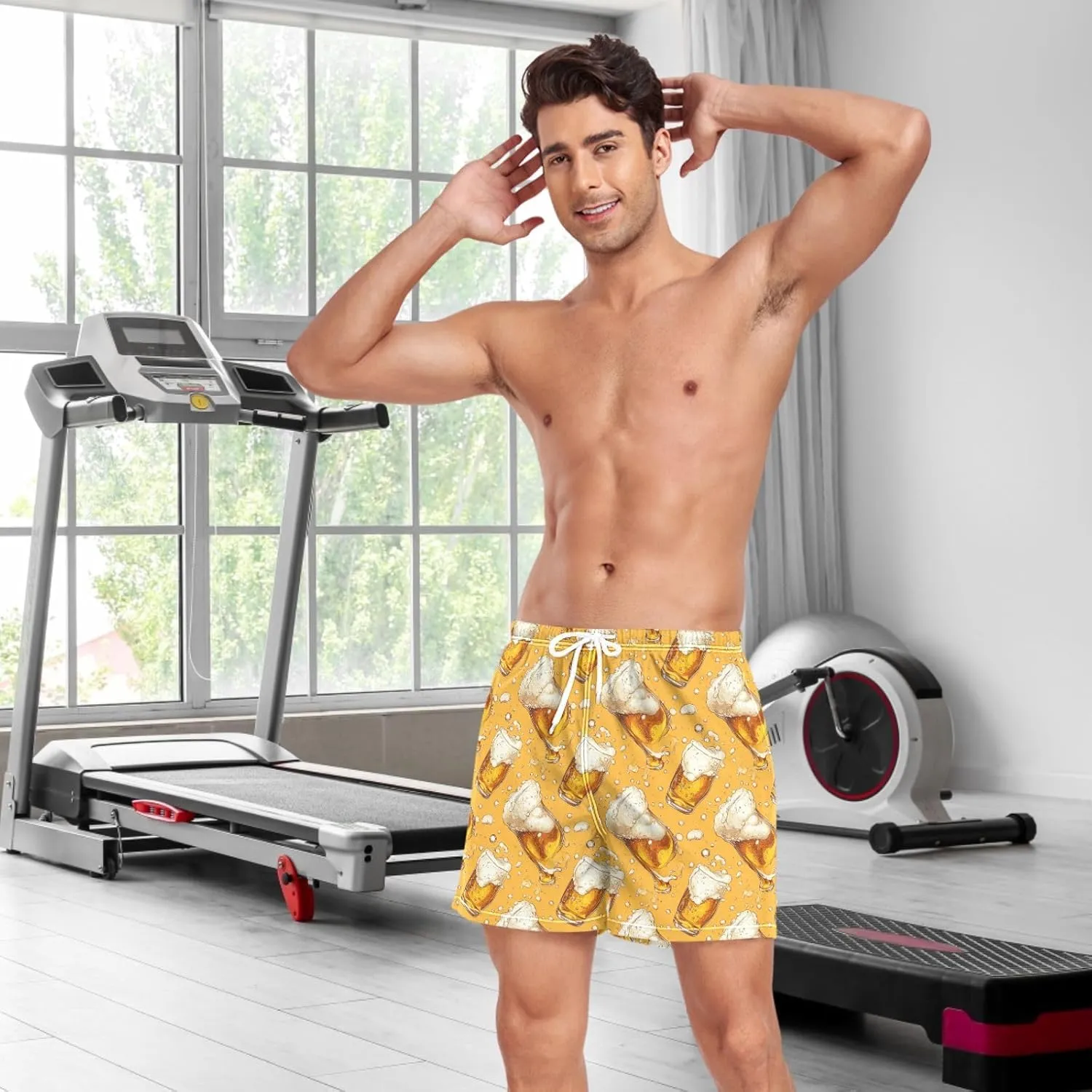 Men's Athletic Shorts Beers Printed 2 in 1 Quick Dry Workout Gym Running Shorts for Men S-XXL