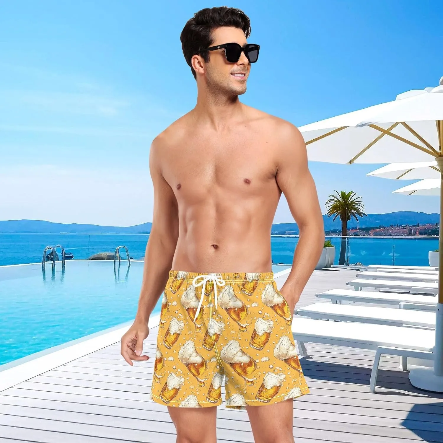 Men's Athletic Shorts Beers Printed 2 in 1 Quick Dry Workout Gym Running Shorts for Men S-XXL