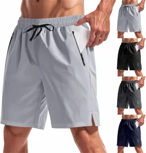 Mens Athletic Shorts Elastic Waist Quick Dry Running Short with Pockets Fluorescent Stretch Workout Shorts for Night Run