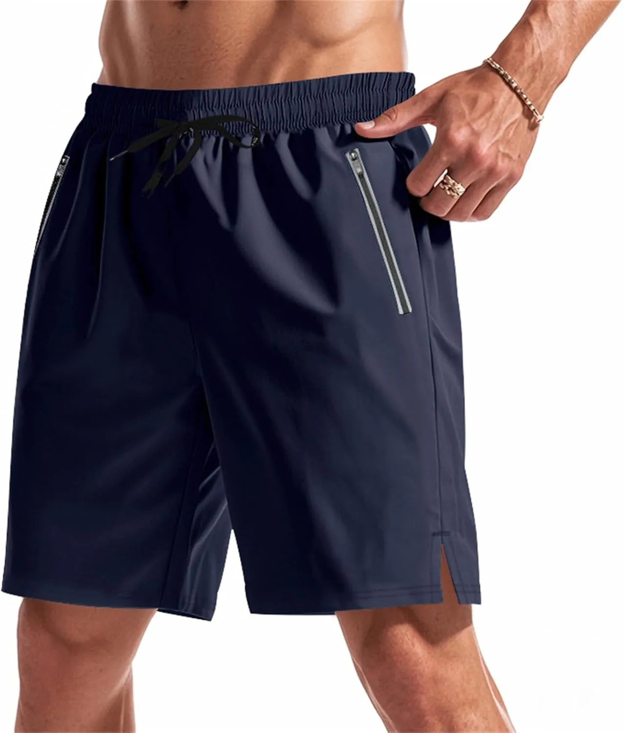 Mens Athletic Shorts Elastic Waist Quick Dry Running Short with Pockets Fluorescent Stretch Workout Shorts for Night Run